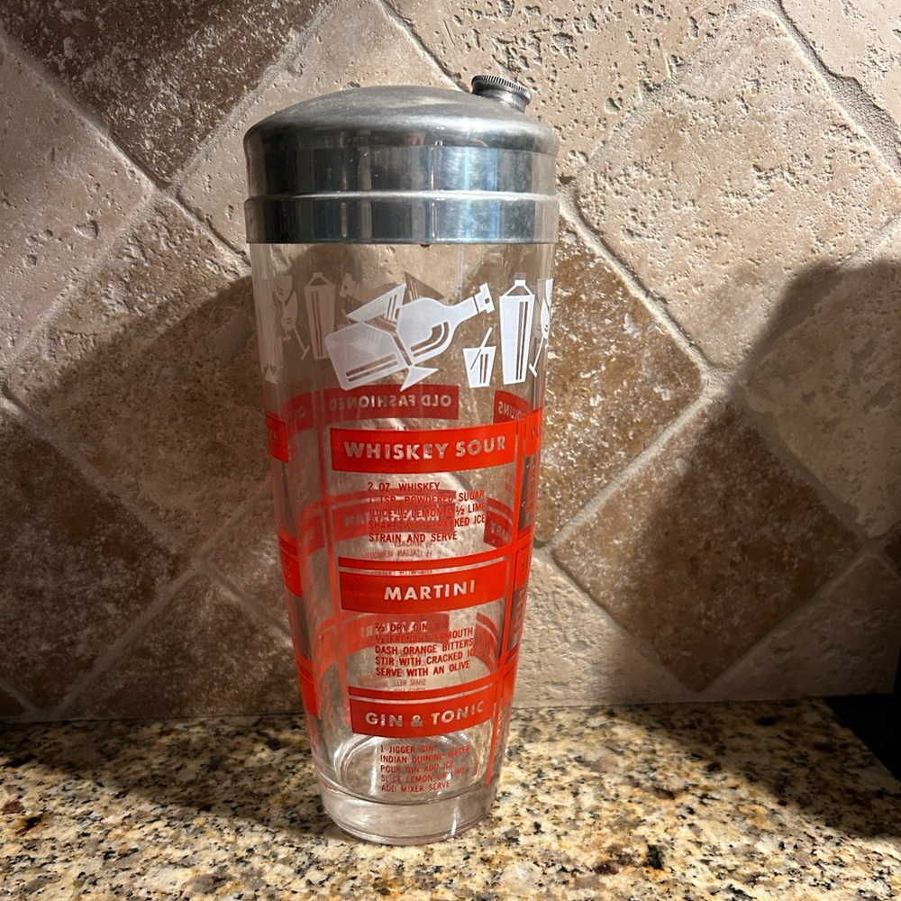 1950’s vintage mid-century glass cocktail shaker with chrome lid